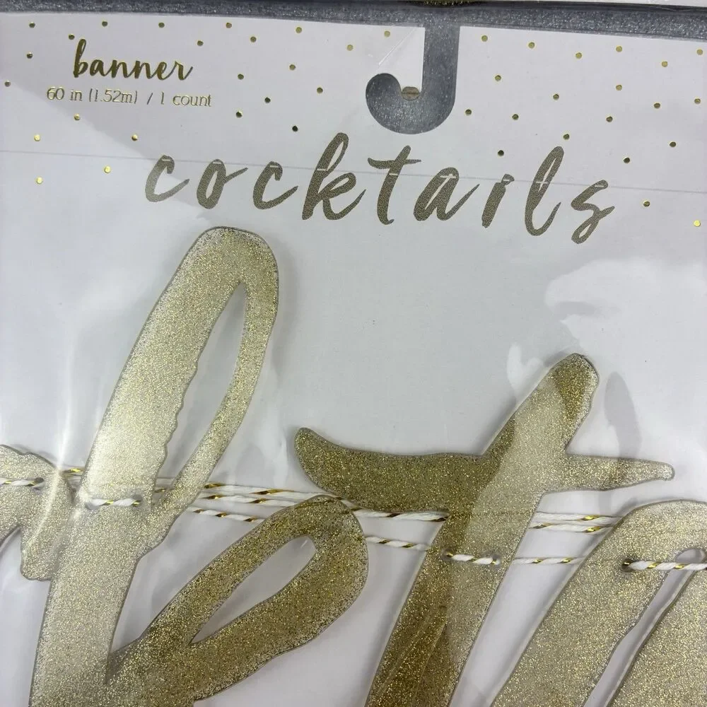 Target Happy Hour & cocktails Plastic Gold Sparkle Banners on String 60